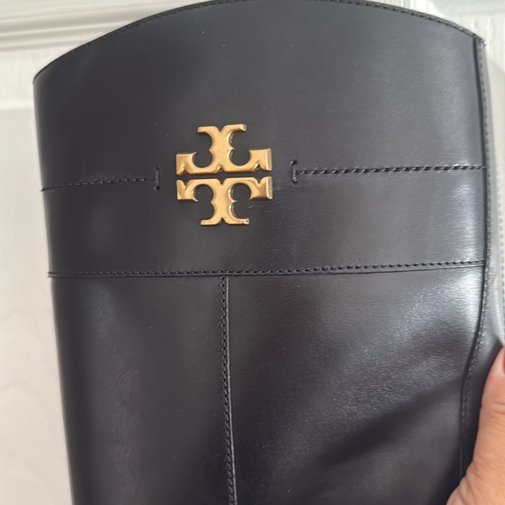Tory Burch Black Leather Boots with Gold Accents - Picture 5 of 9